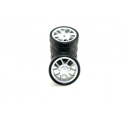 1:10 Belted Tires 24mm Preglued with 10 Spoke Wheel - Silver (4)