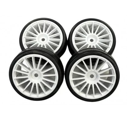 1/10 FWD Slick Tires (belted) on 16-Spoke Wheel, Preglued (4)