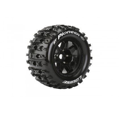 ST-Pioneer MFT - 1/8 Stadium Truck Tire Set - Mounted - Sport - Black 3.8 Bead Style Wheels - 1/2-Offset - Hex 17mm