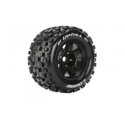 ST-UPHILL MFT - 1/8 Stadium Truck Tire Set - Mounted - Sport - Black 3.8 Bead Style Wheels - 0-Offset - Hex 17mm