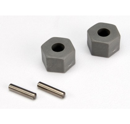 Wheel Hubs, Hex (Tall offset, Rustler®/Stampede® front) (2)/ axle pins (2.5x10mm) (2)