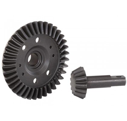 Ring gear, differential/ pinion gear, differential (machined, spiral cut) (front)