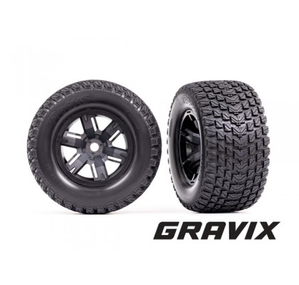Assembled, Glued Tires & wheels, (X-Maxx® Black wheels, Gravix™ Tires, Foam Inserts) (Left & Right)