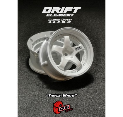 Drift Element 5 Spoke Drift Wheels (Triple White) (2) (Adjustable Offset) w/12mm Hex
