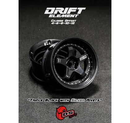 Drift Element 5 Spoke Drift Wheels (Triple Black/ Silver Rivets) (2) (Adjustable Offset) w/12mm Hex