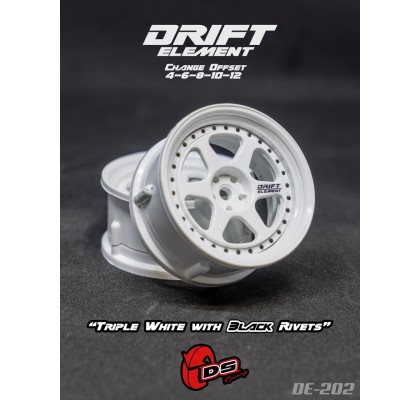 Drift Element 6 Spoke Drift Wheels (Triple White/ Black Rivets) (2) (Adjustable Offset) w/12mm Hex