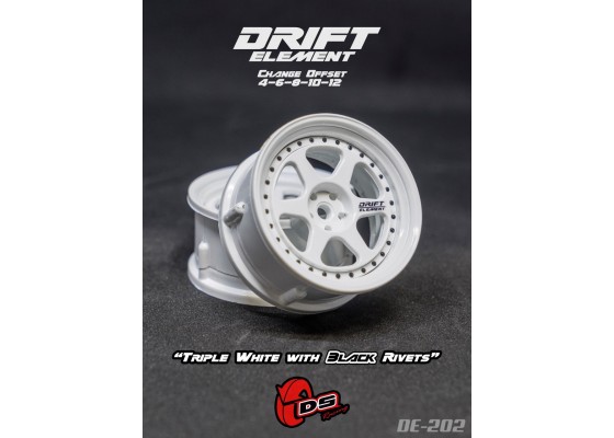 Drift Element 6 Spoke Drift Wheels (Triple White/ Black Rivets) (2) (Adjustable Offset) w/12mm Hex