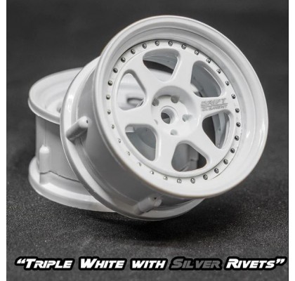 Drift Element 6 Spoke Drift Wheels (Triple White/ Silver Rivets) (2) (Adjustable Offset) w/12mm Hex
