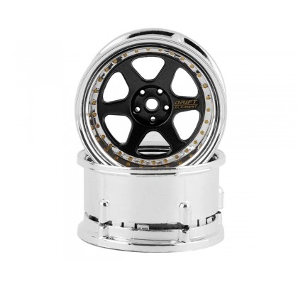 Drift Element 6 Spoke Drift Wheels (Black Face Chrome Lip / Gold Rivets) (2) (Adjustable Offset) w/12mm Hex