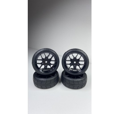 Hankook Tread Belted tires Pre-glued set Pro-compound 36deg 24mm for Asphalt (BLACK WHEELS)