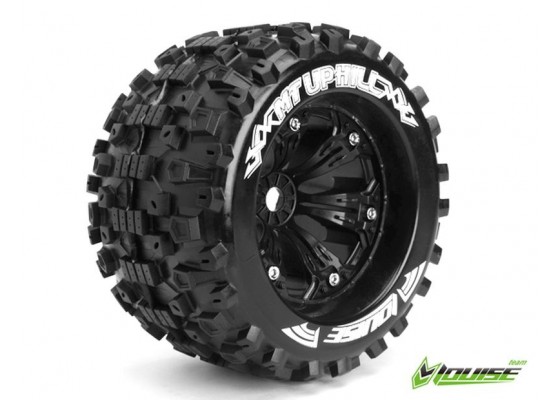 MT-UPHILL - 1/8 Monster Truck Tire Set - Mounted - Sport - Black 3.8 Bead Style Wheels - 1/2-Offset - Hex 17mm