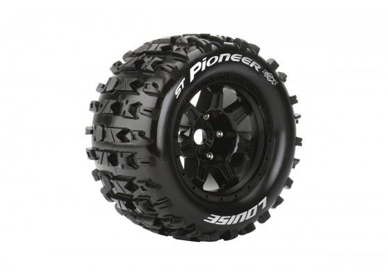 ST-Pioneer MFT - 1/8 Stadium Truck Tire Set - Mounted - Sport - Black 3.8 Bead Style Wheels - 1/2-Offset - Hex 17mm