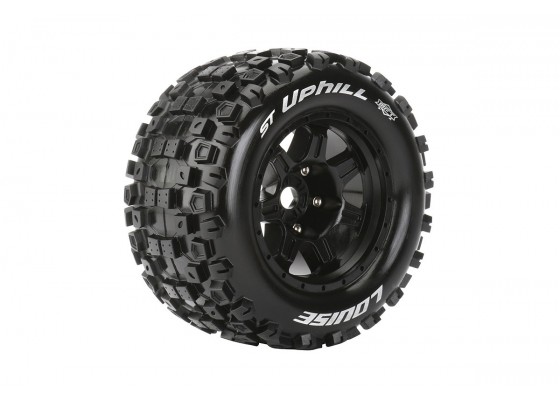 ST-UPHILL MFT - 1/8 Stadium Truck Tire Set - Mounted - Sport - Black 3.8 Bead Style Wheels - 0-Offset - Hex 17mm