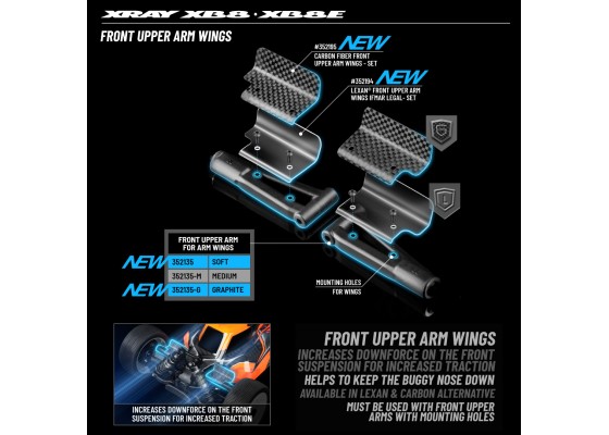 XB8 Carbon Fiber Front Upper Arm Wings - Set