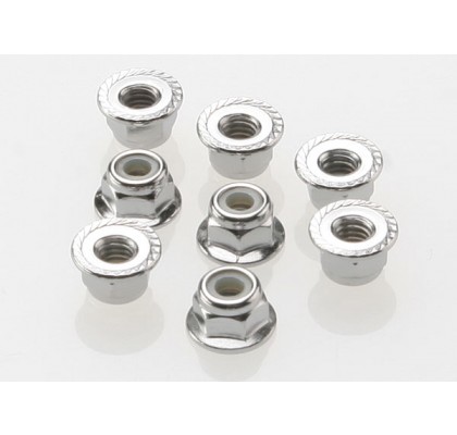 Nuts, 4mm Flanged Nylon Locking (Steel, Serrated) (8)