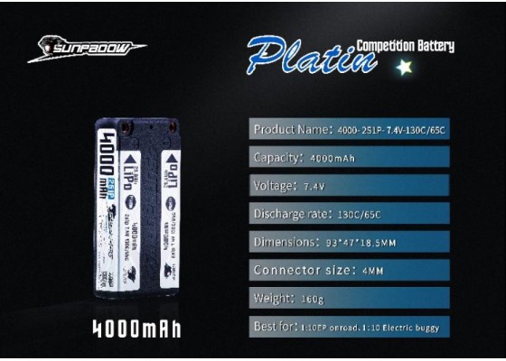 Ultra LCG Platin Seri 4000mAh 65c/130c 7.4V 2S Kısa Paket Yarış Pili (Shorty)