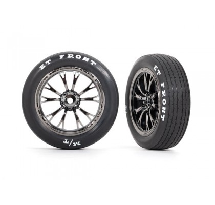 Assembled Front Drag Tires & Wheels (Weld Black Chrome Wheels-Tires Foam Inserts) (2Pcs)