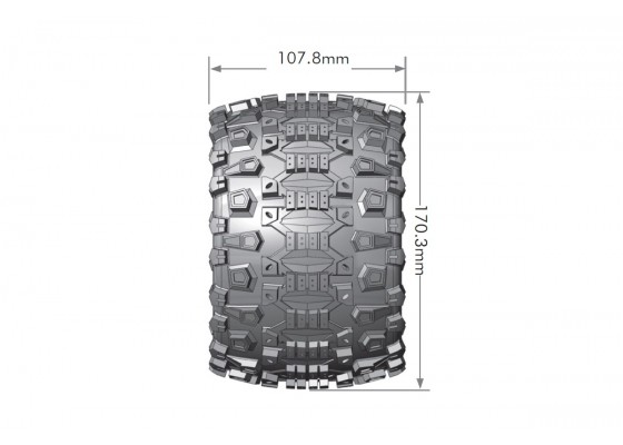 MT-UPHILL - 1/8 Monster Truck Tire Set - Mounted - Sport - Black 3.8 Bead Style Wheels - 1/2-Offset - Hex 17mm
