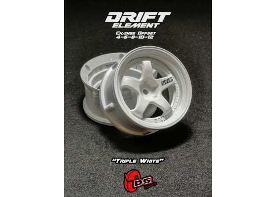 Drift Element 5 Spoke Drift Wheels (Triple White) (2) (Adjustable Offset) w/12mm Hex