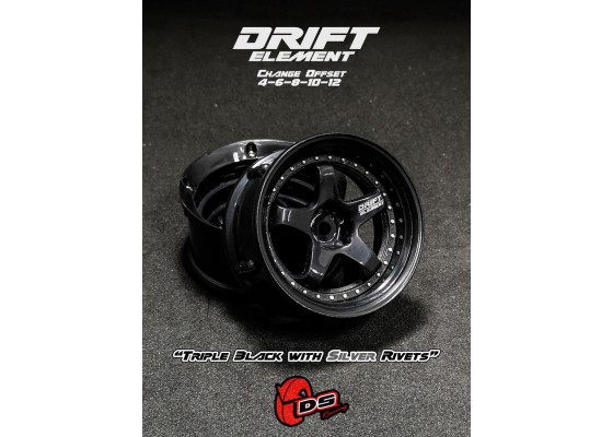 Drift Element 5 Spoke Drift Wheels (Triple Black/ Silver Rivets) (2) (Adjustable Offset) w/12mm Hex