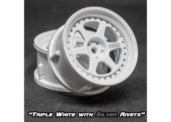 Drift Element 6 Spoke Drift Wheels (Triple White/ Silver Rivets) (2) (Adjustable Offset) w/12mm Hex