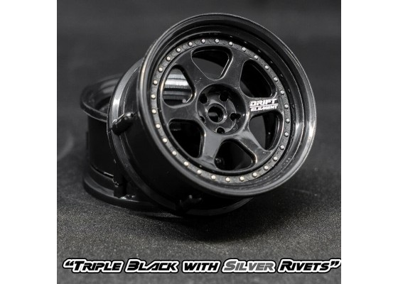 Drift Element 6 Spoke Drift Wheels (Triple Black/ Silver Rivets) (2) (Adjustable Offset) w/12mm Hex