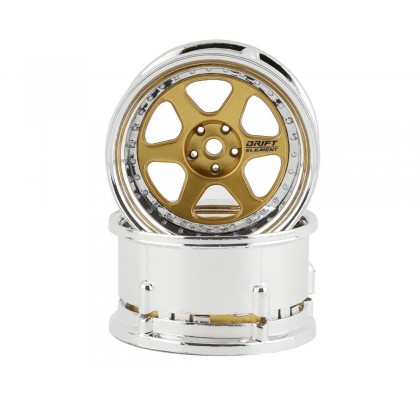 Drift Element 6 Spoke Drift Wheels (Gold / Chrome Lip) (2) (Adjustable Offset) w/12mm Hex