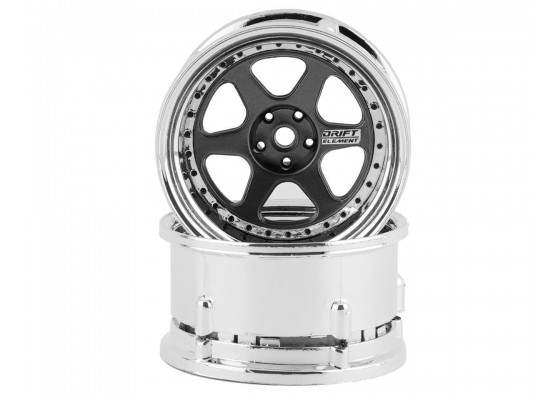 DS RACING Drift Element 6 Spoke Drift Wheels (Gunmetal / Chrome Lip) (2 ...
