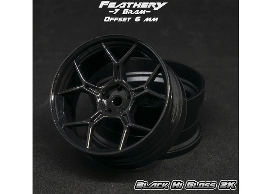 Drift Feathery 5 Spoke Drift Wheels (Black Hi Gloss 2K) (2) (6mm Offset) w/12mm Hex