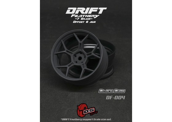 Drift Feathery 5 Spoke Drift Wheels (Black Burn) (2) (6mm Offset) w/12mm Hex