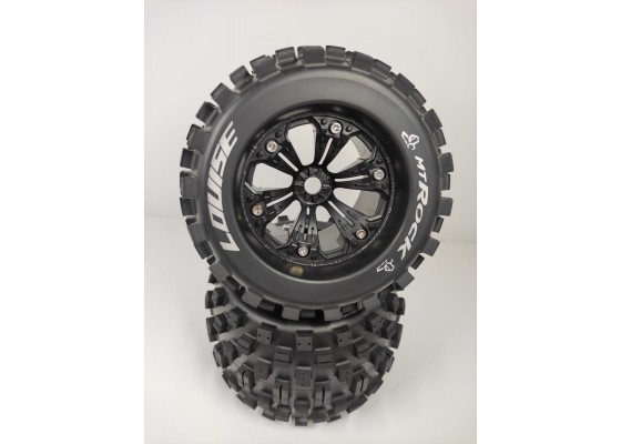 3.8" MT-Rock Tyres on (1/2 Offset) Black Rims - Glued Wheels 2Pcs